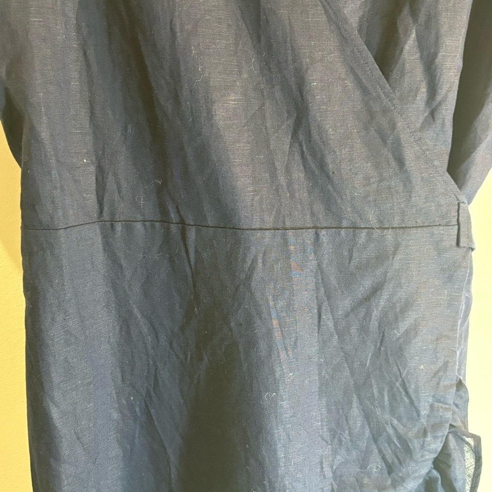 GAP Sz XL Mini Wrap Dress Linen Blend Ruffle Hem Short Sleeve NEW WITH TAG Navy - Picture 5 of 9